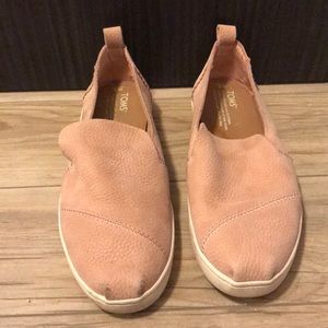 TOMS pink pebbled leather slip on